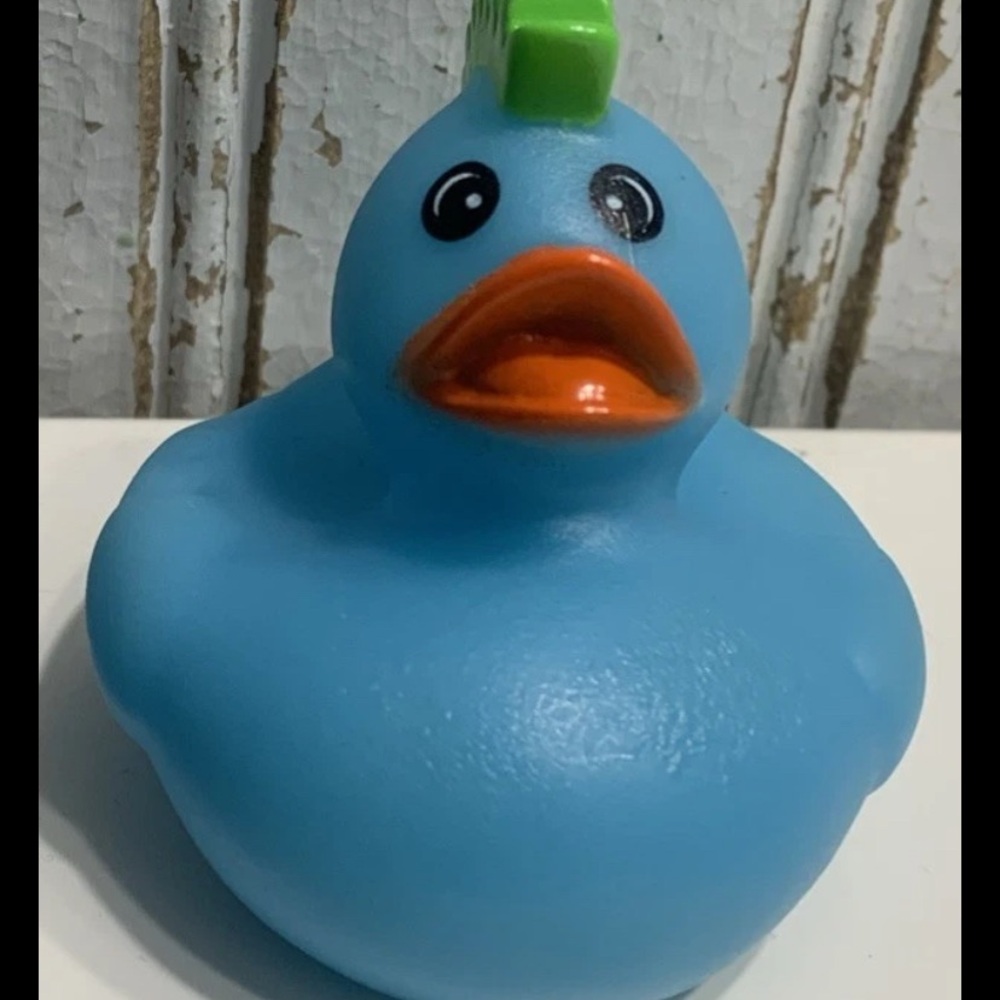 Pink Rocker Blue Rubber Duck with Green Mohawk
